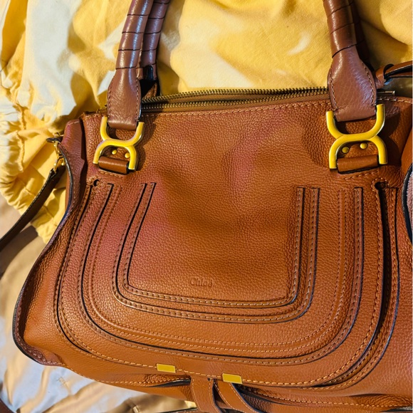 Chloe Marcie Satchel in Tan Grained Leather with Gold Accents - Picture 9 of 12